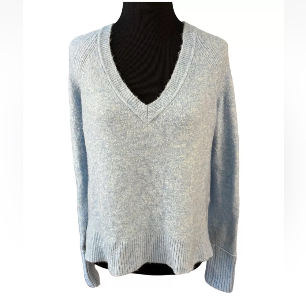 J. Crew V-Neck Sweater in Yarn Blue Small S Wool Alpaca Blend Top Pullover